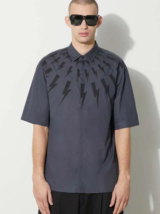 Zdjęcie produktu Neil Barrett koszula bawełniana LOOSE ROLLED UP FAIR-ISLE THUNDERBOLT