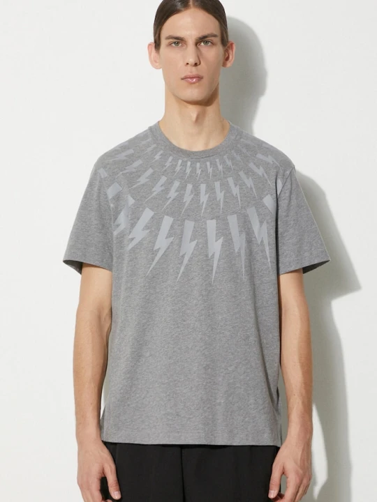 Zdjęcie produktu Neil Barrett t-shirt bawełniany Fairisle Thunderbolt Slim szary