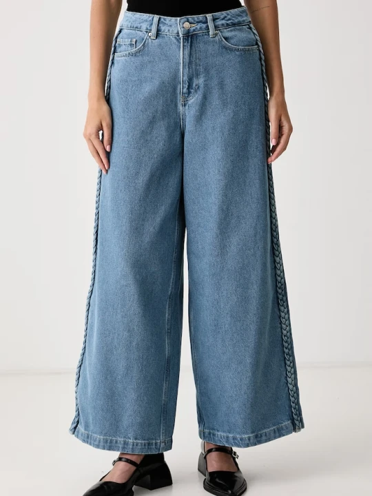 Zdjęcie produktu Never Fully Dressed jeansy wide leg damskie niebieski