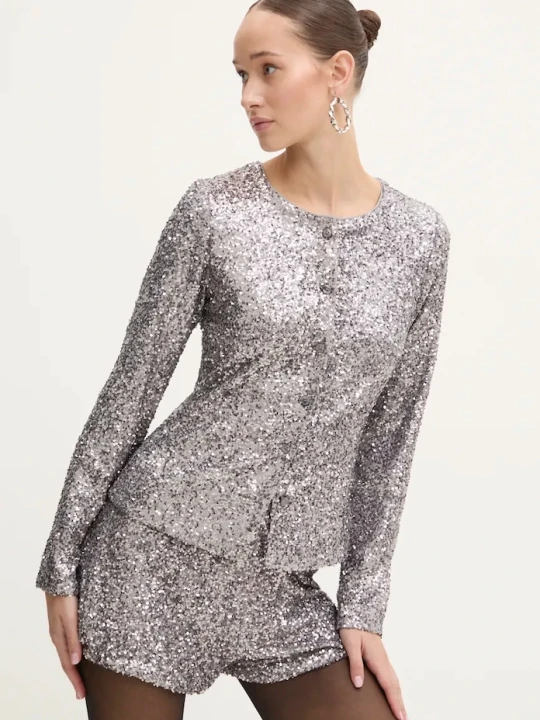 Zdjęcie produktu Never Fully Dressed koszula Gunmetal Alexa Sequin Cardigan srebrny