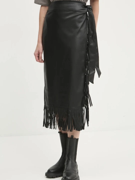 Zdjęcie produktu Never Fully Dressed spódnica skórzana Vegan Leather Fringe Jaspre czarny