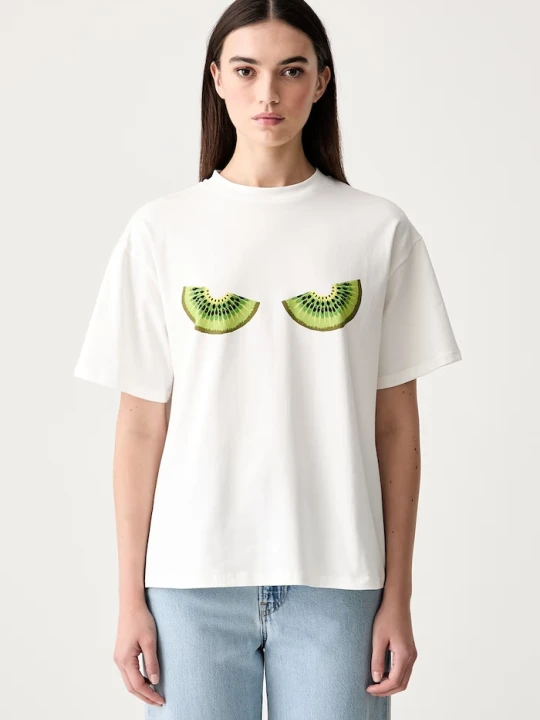 Zdjęcie produktu Never Fully Dressed T-shirt damski bawełniany z elastanem beżowy