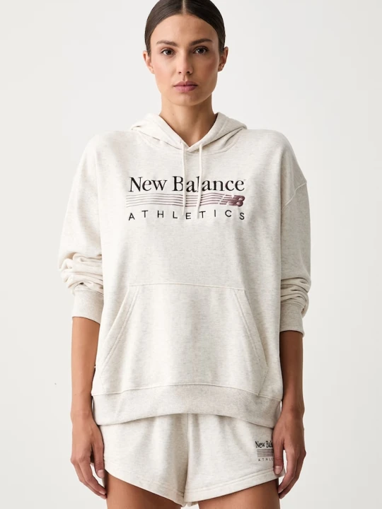 Zdjęcie produktu New Balance bluza z kapturem damska z bawełną beżowy