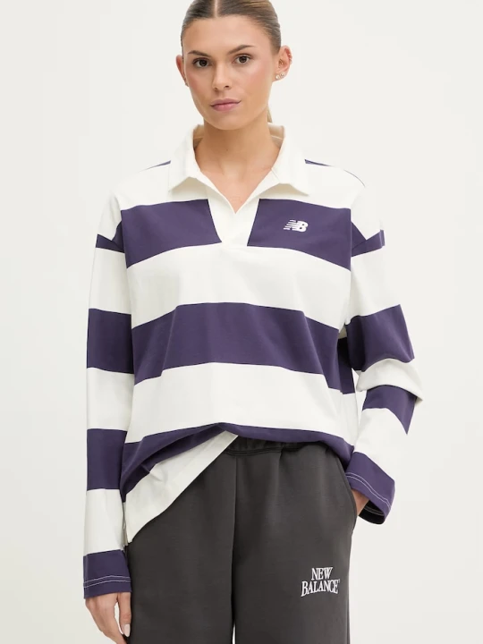 Zdjęcie produktu New Balance longsleeve damski bawełniany Rugby fioletowy