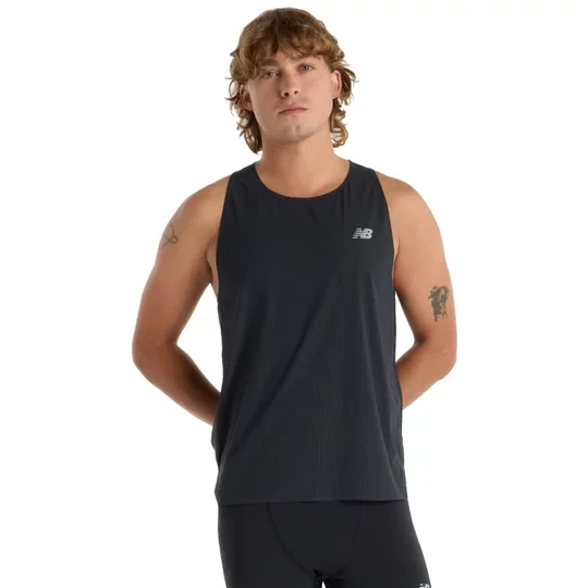 Zdjęcie produktu New Balance Race Day Ultra Light Singlet Tee MT51205BK, Męskie, Czarne, t-shirty, nylon, rozmiar: M