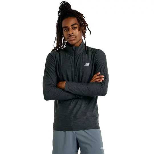 Zdjęcie produktu New Balance Space Dye 1 / 4 Zip MT41915BKH, Męskie, Szare, bluzy, poliester, rozmiar: XL