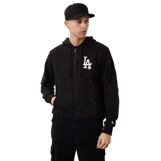 Zdjęcie produktu New Era MLB League Los Angeles Dodgers Essential Zip Hoodie 60284775, Męskie, Czarne, bluzy, bawełna, rozmiar: L