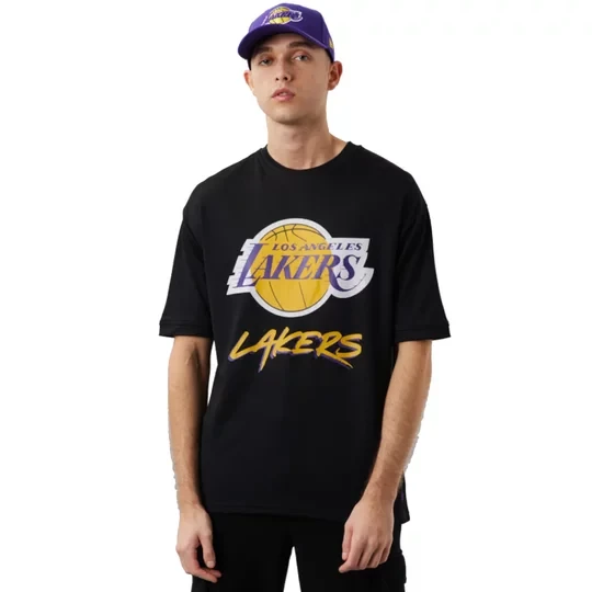 Zdjęcie produktu New Era NBA Los Angeles Lakers Script Mesh Tee 60284737, Męskie, Czarne, t-shirty, poliester, rozmiar: L