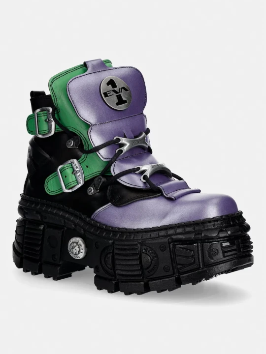 Zdjęcie produktu New Rock ANTIK LILA + NAPA VERDE + CRUST NEGRO + IMPERFECT TANK NEGRO TORNILLOS workery na platformie damskie skórzane