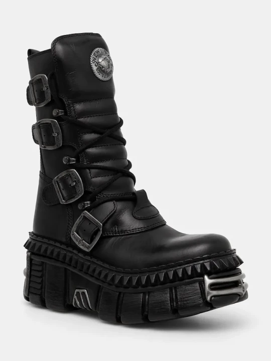 Zdjęcie produktu New Rock botki skórzane ITALI NEGRO NOMADA + TOWER CASCO + ACERO PICOS czarny