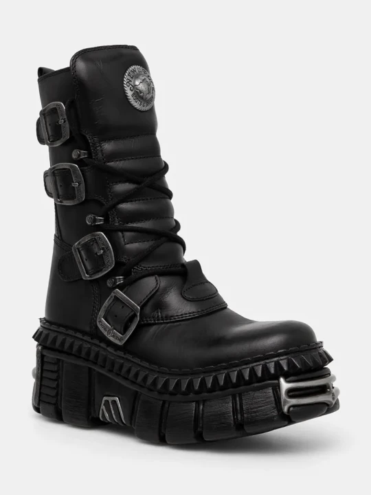 Zdjęcie produktu New Rock botki skórzane ITALI NEGRO NOMADA + TOWER CASCO + ACERO PICOS