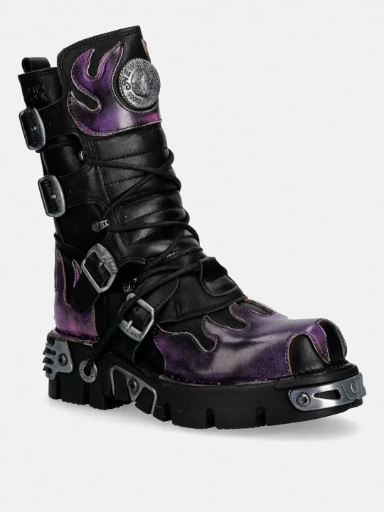 Zdjęcie produktu New Rock botki skórzane ITALI NEGRO, PULIK FUEGO LILA, REACTOR NEGRO
