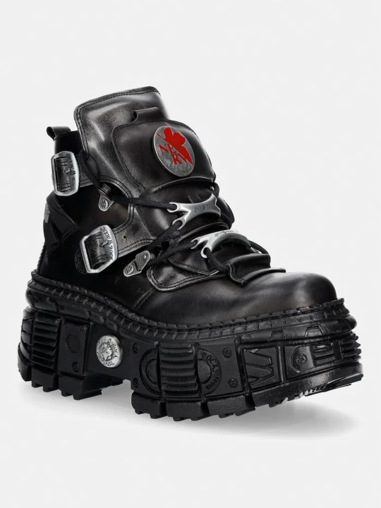 Zdjęcie produktu New Rock CRUST NEGRO + ANTIK ACERO + IMPERFECT TANK NEGRO TORNILLOS workery na platformie damskie skórzane