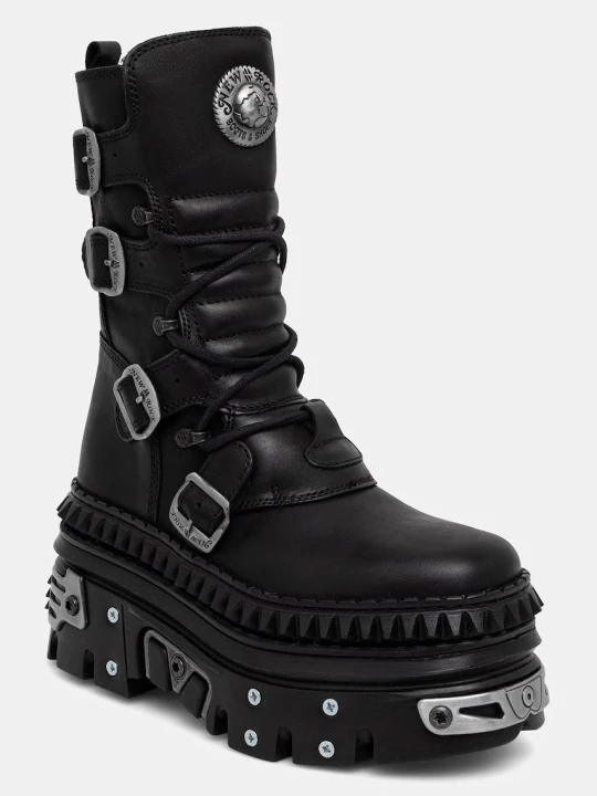 Zdjęcie produktu New Rock CRUST NEGRO NEGRO + IMPERFECT REACTOR NEGRO TORNILLOS workery damskie skórzane