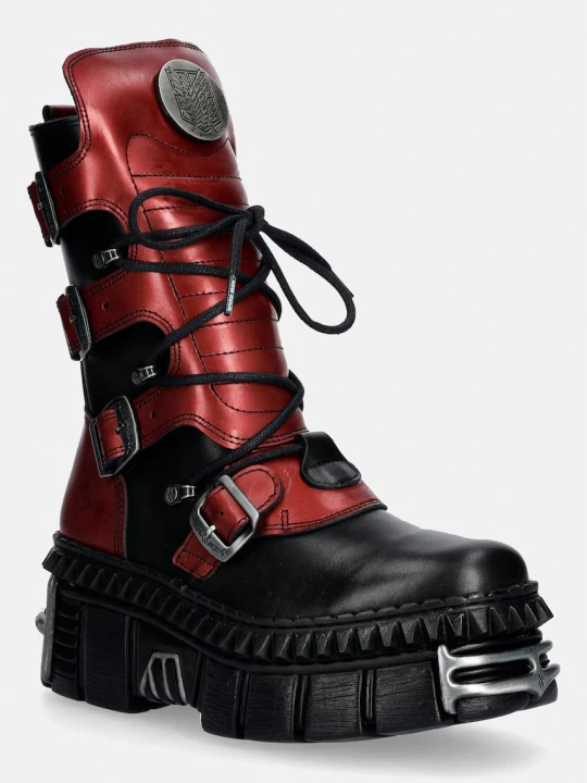Zdjęcie produktu New Rock CRUST NEGRO + NOMADA ROJO + IMPERFECT TOWER NEGRO TORNILLOS workery damskie skórzane