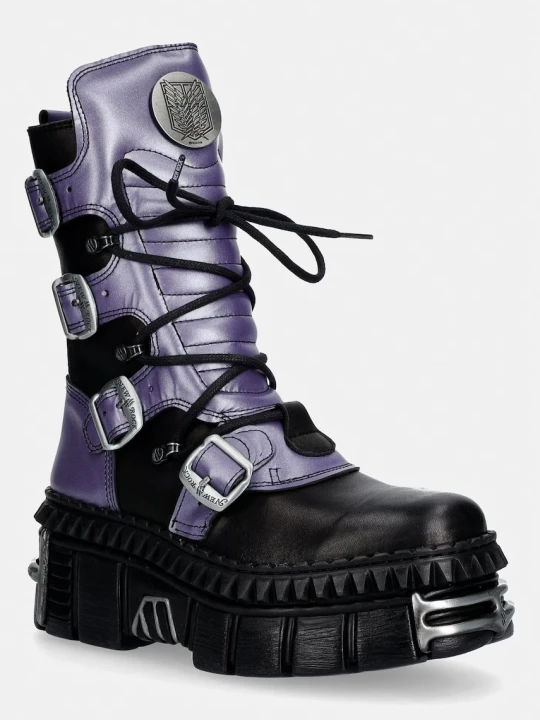Zdjęcie produktu New Rock CRUST NEGRO + NOMADLA LILA + IMPERFECT TOWER NEGRO TORNILLOS workery damskie skórzane