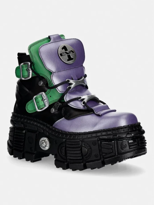 Zdjęcie produktu New Rock workery na platformie damskie skórzane ANTIK LILA + NAPA VERDE + CRUST NEGRO + IMPERFECT TANK NEGRO TORNILLOS fioletowy