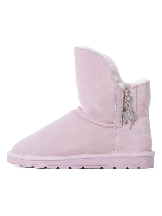 Zdjęcie produktu NICEBAY Skórzane botki zimowe "Pompon" w kolorze jasnoróżowym rozmiar: 37
