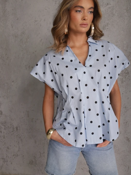Zdjęcie produktu Niebieska Bluzka Bawełniana w Groszki Oversize Jeniera Jumelle