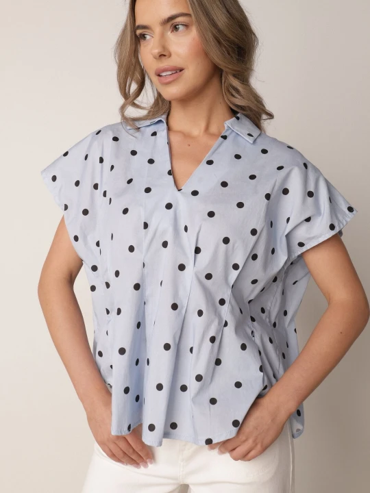 Zdjęcie produktu Niebieska Bluzka o Fasonie Oversize w Kropki z Bawełny Pireia Jumelle