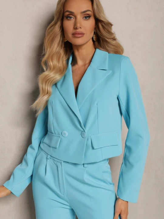 Zdjęcie produktu Niebieska Dwurzędowa Marynarka o Krótkim Kroju z Imitacjami Kieszeni Anavipa Lily Rose