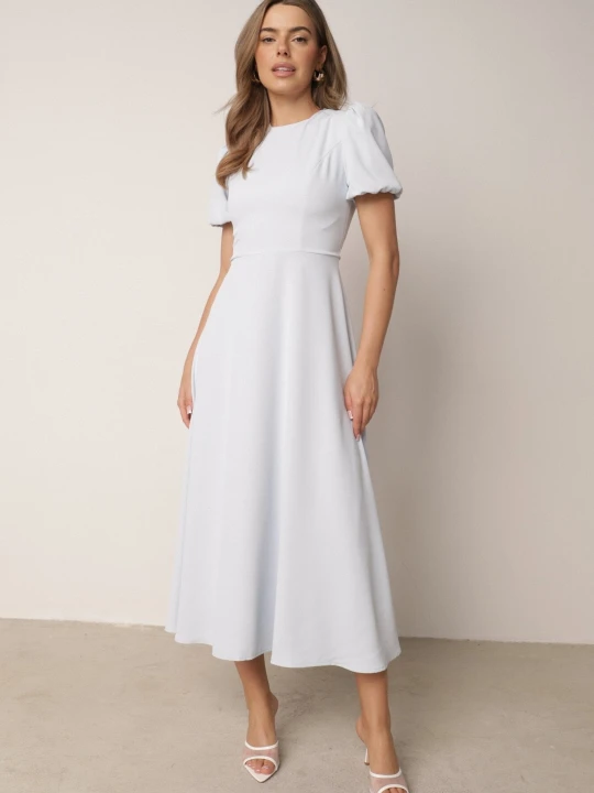 Zdjęcie produktu Niebieska Elegancka Sukienka VICES o Rozkloszowanym Kroju z Krótkim Rękawem Aezith