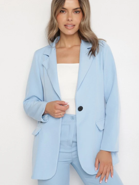 Zdjęcie produktu Niebieska Klasyczna Marynarka o Jednorzędowym Kroju z Imitacją Kieszeni Felzeri New Collection