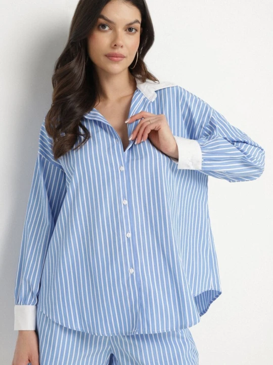 Zdjęcie produktu Niebieska Koszula w Paski o Kroju Oversize z Kontrastującymi Wstawkami Menestra Retro & Icone