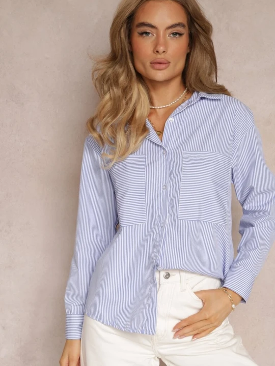 Zdjęcie produktu Niebieska Koszula w Paski z Szerokimi Kieszeniami Lorelia Lily Rose