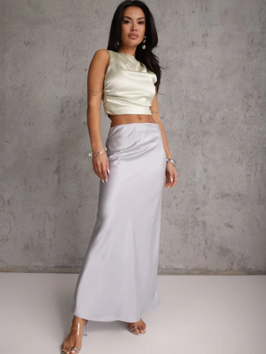 Zdjęcie produktu Szara Satynowa Spódnica Maxi High Waist Formia Bisou's Project