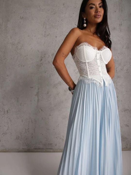 Zdjęcie produktu Niebieska Spódnica High Waist Zdobiona Drobnym Plisowaniem Aniope Rosa