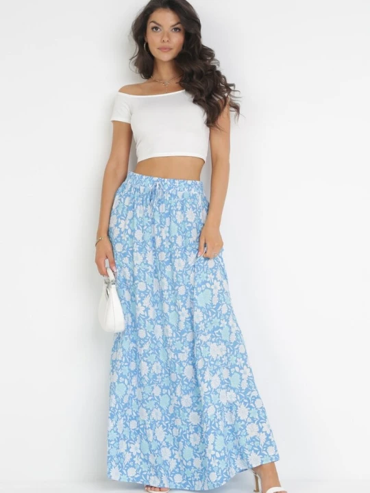 Zdjęcie produktu Niebieska Spódnica Maxi Bawełniana w Kwiaty Shimine Rosa