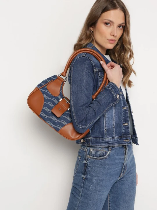 Zdjęcie produktu Niebieska Torebka Bagietka z Jeansowymi Wstawkami Naklesa