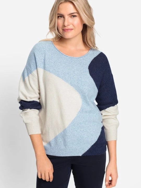 Zdjęcie produktu LENZING™ ECOVERO™ Niebieski sweter damski Cora z geometrycznym wzorem - Coast Vibes Olsen
