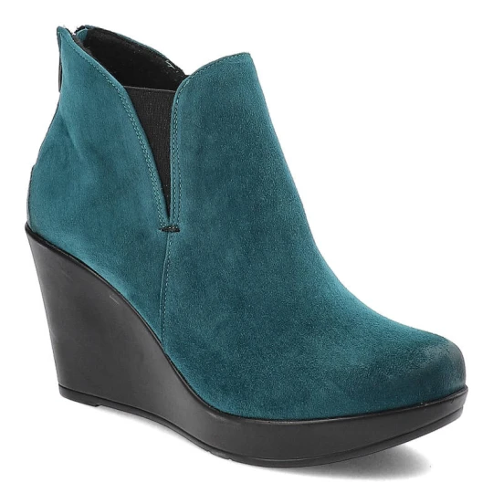 Zdjęcie produktu Niebieskie Botki Karino Damskie Buty Na Koturnie