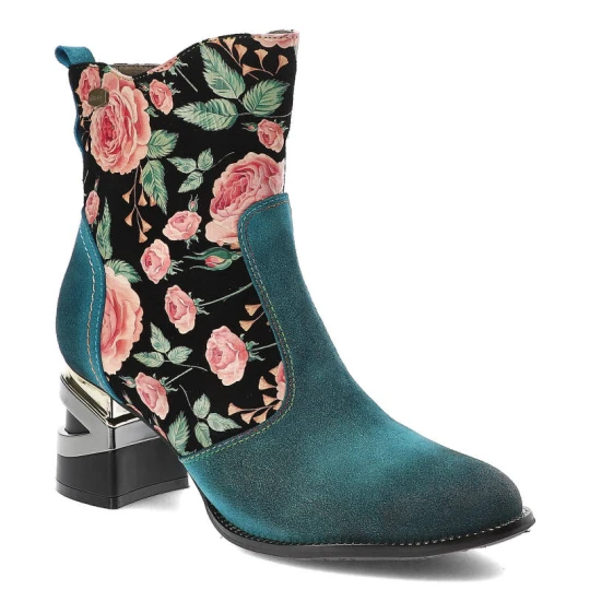 Zdjęcie produktu Niebieskie Botki Laura Vita Eleganckie Skórzane Buty Na Obcasie