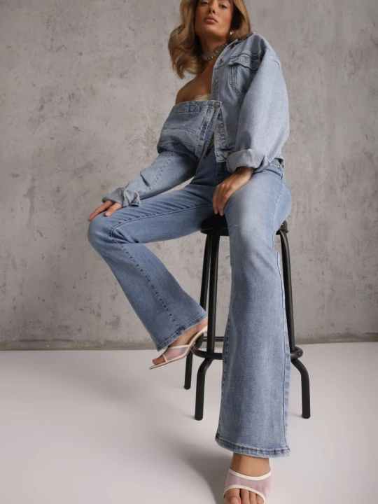 Zdjęcie produktu Niebieskie Casualowe Jeansy Flare Regular Waist z Bawełną Joshea Milas91