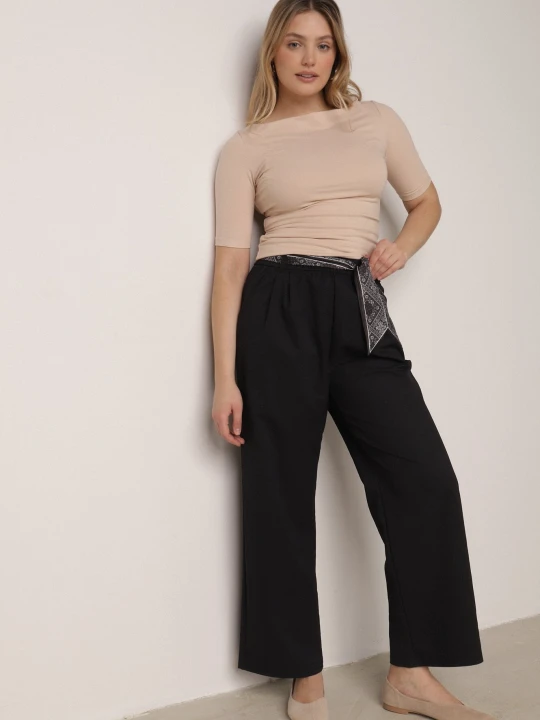 Zdjęcie produktu Niebieskie Eleganckie Spodnie z Bawełny i Wiskozy z Materiałowym Paskiem-Apaszką Vetina Yu & Me Granatowy