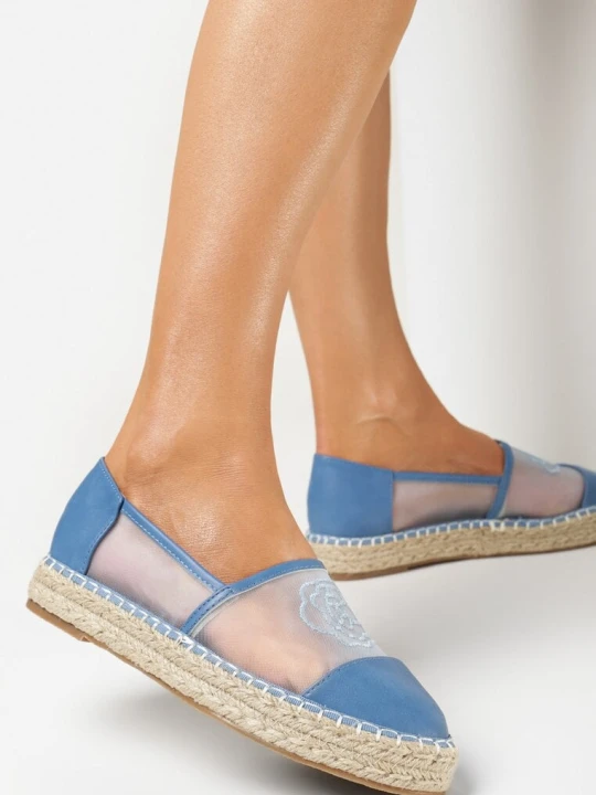 Zdjęcie produktu Niebieskie Espadryle na Plecionej Podeszwie z Siateczkową Cholewka Evarine