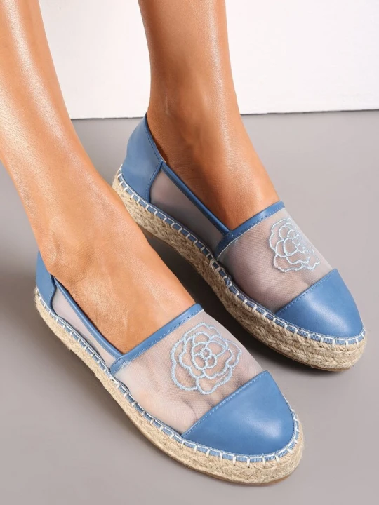 Zdjęcie produktu Niebieskie Espadryle z Cholewką z Siatki na Podeszwie ze Sznurka Chenthe