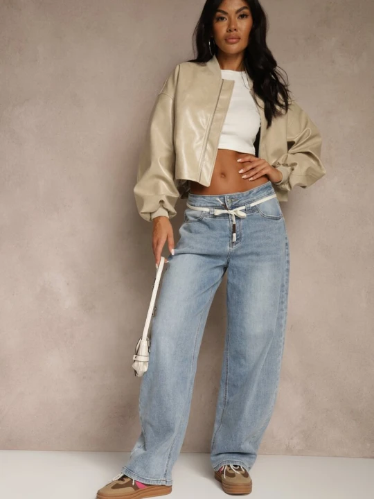 Zdjęcie produktu Niebieskie Jeansy Balloon Regular Waist z Ozdobnym Wiązaniem Daemora Milas91