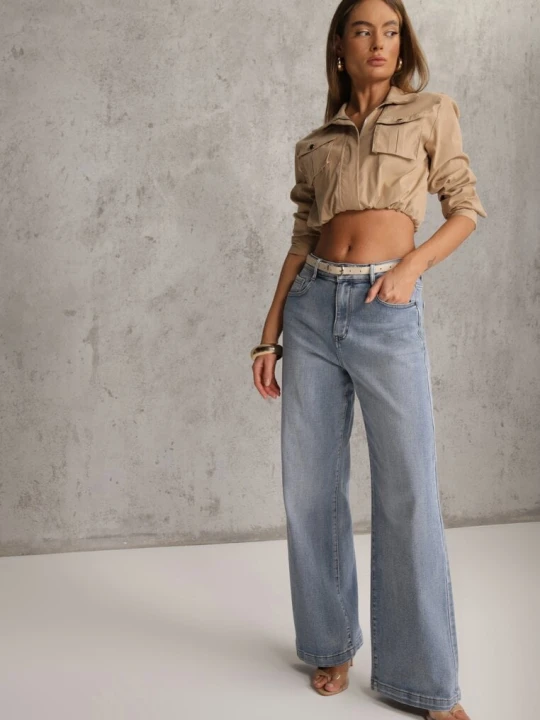 Zdjęcie produktu Niebieskie Jeansy High Waist Wide Leg z Bawełną Conana Daysie