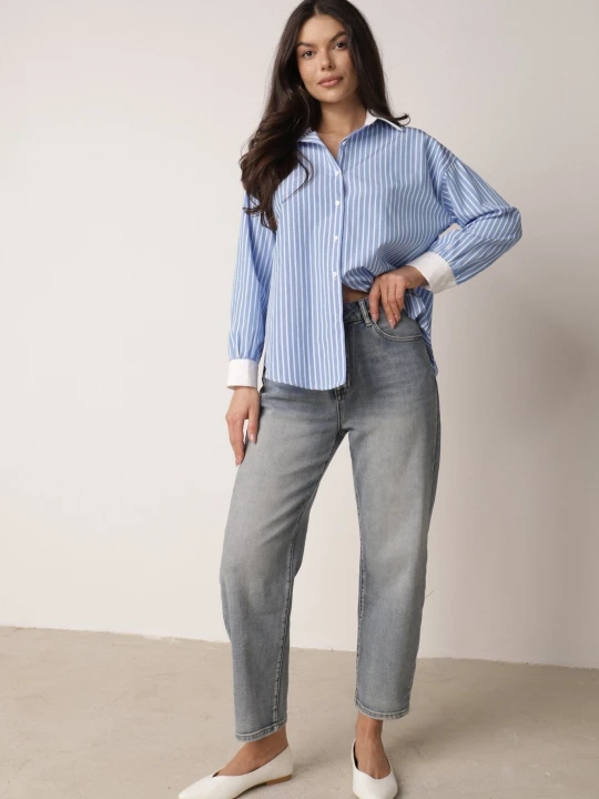 Zdjęcie produktu Niebieskie Jeansy o Kroju Mom Fit z Wysokim Stanem Borselia Milas91