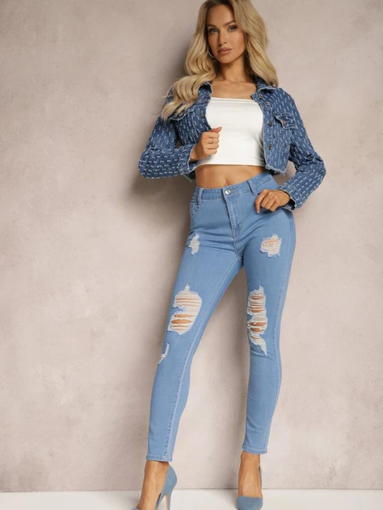 Zdjęcie produktu Niebieskie Jeansy Skinny Push-Up z Przetarciami z Przodu i Suwakiem Randda Blue Skk