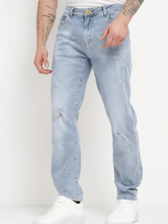 Zdjęcie produktu Niebieskie Jeansy Skinny z Przetarciami i Wsuwanymi Kieszeniami Faroria