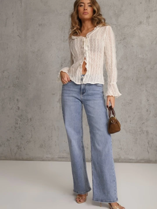 Zdjęcie produktu Niebieskie Jeansy Wide Leg Regular Waist z Bawełną i Dodatkiem Wiskozy Jeniemala Hello Miss