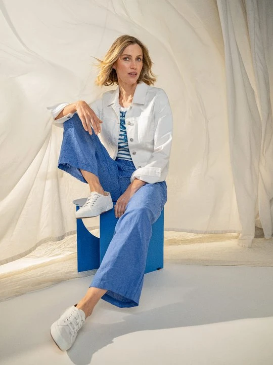 Zdjęcie produktu Niebieskie lniano-bawełniane spodnie damskie Anna Wide – Ocean Breeze Olsen