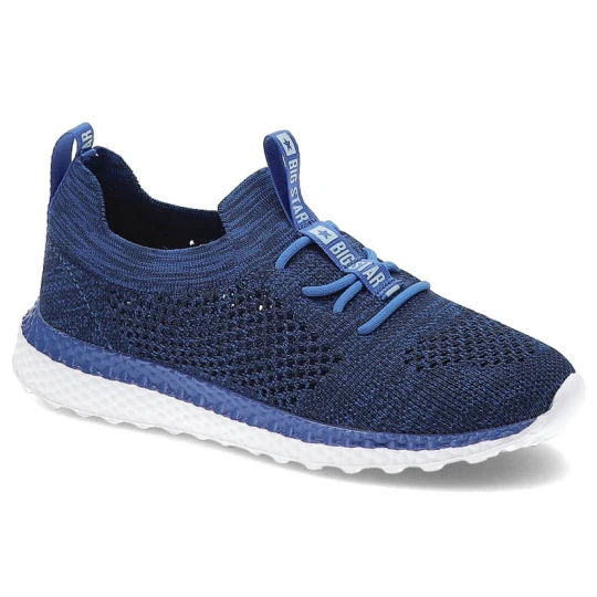 Zdjęcie produktu Sneakersy damskie Big Star, przewiewna cholewka z elastycznej dzianiny wsuwany fason ze sznurowaniem, niebieskie, JJ374373