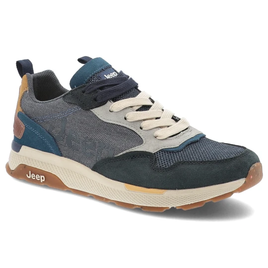 Zdjęcie produktu Sneakersy męskie Jeep, codzienne i sportowe na platformie skórzane sznurowane, niebieskie, JM51060A-100