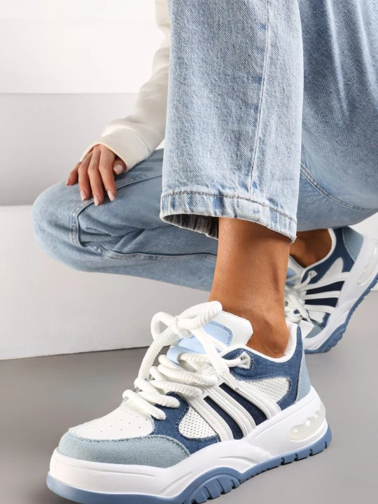 Zdjęcie produktu Niebieskie Sneakersy na Grubej Podeszwie z Brokatem Lenema